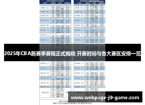 2025年CBA新赛季赛程正式揭晓 开赛时间与各大赛区安排一览