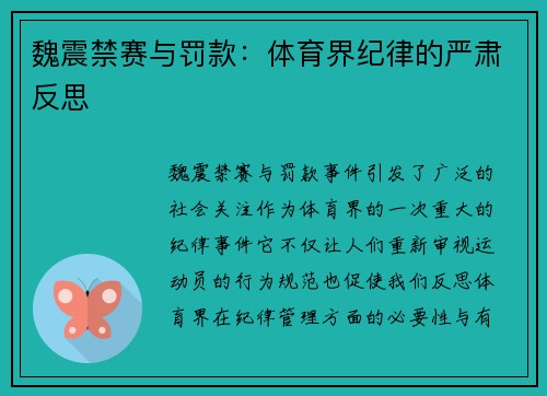 魏震禁赛与罚款:体育界纪律的严肃反思 魏震禁赛与罚款:体育界纪律的严肃反思